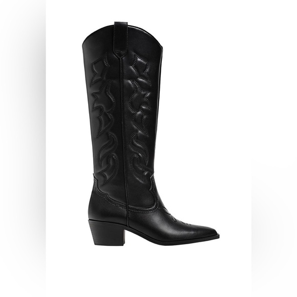 Stradivarius faxu leather cowboy boots western confirm knee high Bohemian shoes - Picture 5 of 6